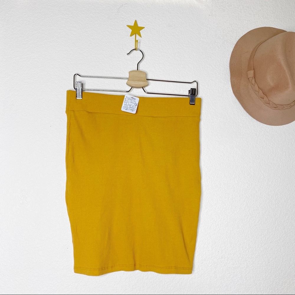 New Free People Stretchy Mustard Yellow Claudette Mini Skirt